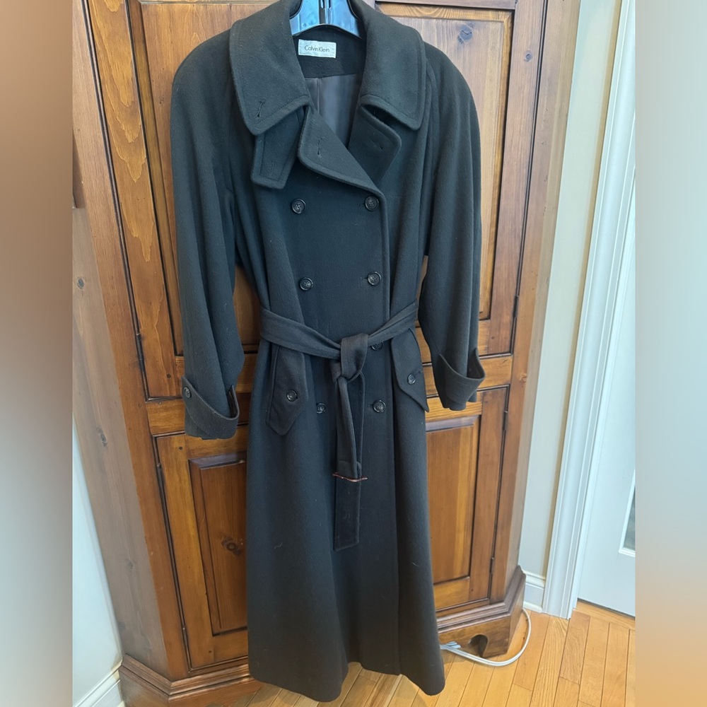 Calvin Klein Vintage Size 10 Khaki Double-Breasted Trench Pea Coat 100% Wool EUC